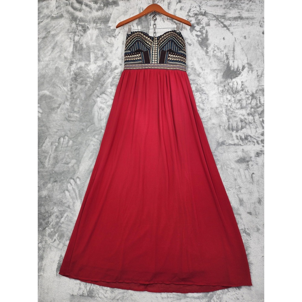 NEW Soieblu Dress Womens L Red‎ Embroidered Strapless Grand Entrance Maxi Formal
